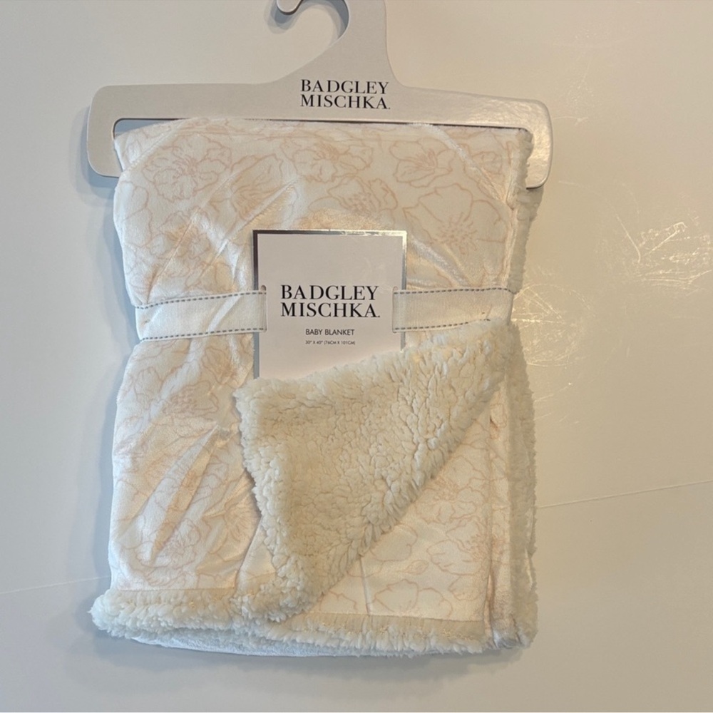 Badgley Mischka Baby Blanket Cream with Subtlw Floral Pattern 30" x 40"